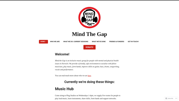 Screenshot of the Mind The Gap Music Group website