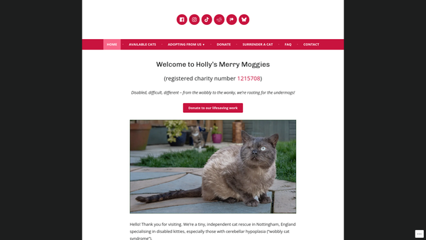 Screenshot of the Holly's Merry Moggies website