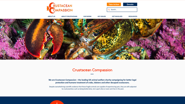 Screenshot of the Crustacean Compassion website