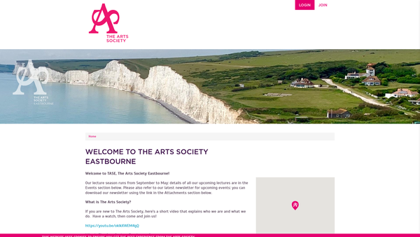 Screenshot of the The Arts Society Eastbourne website
