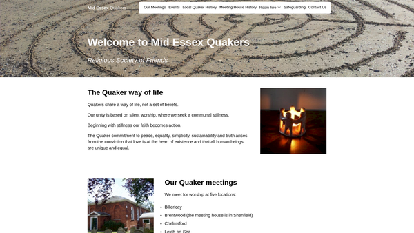 Screenshot of the Mid Essex Area Quaker Meeting website
