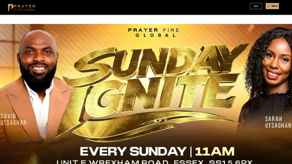 Screenshot of the Prayer Fire Global website