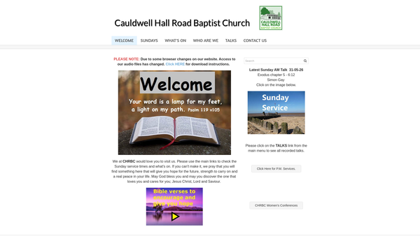 Screenshot of the Cauldwell Hall Road Baptist Church website