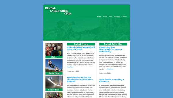 Screenshot of the Kendal Lads & Girls Club website