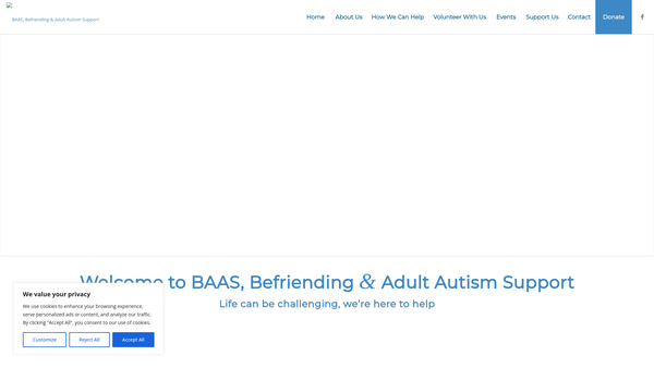Screenshot of the Befriending & Adult Autism Support website