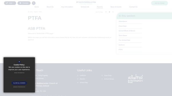 Screenshot of the All Saints Babbacombe PTFA website