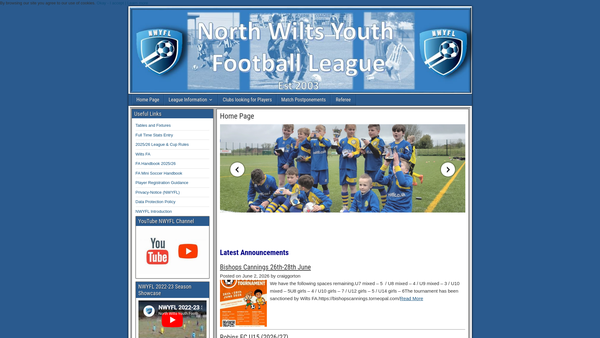 Screenshot of the North Wilts Youth Football League website