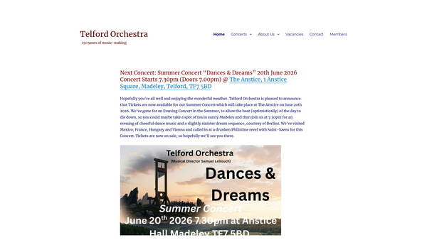 Screenshot of the Telford Orchestra website