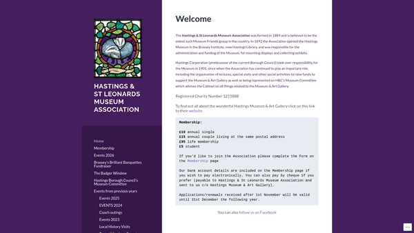 Screenshot of the Hastings And St Leonards Museum Association website