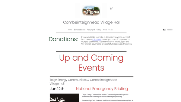 Screenshot of the Combeinteignhead Village Hall website