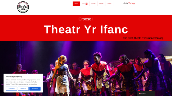 Screenshot of the Theatr Yr Ifanc Rhos 1990 website