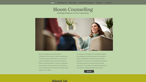 Screenshot of the Bloom Counselling website