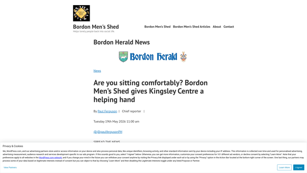 Screenshot of the Bordon Men's Shed website