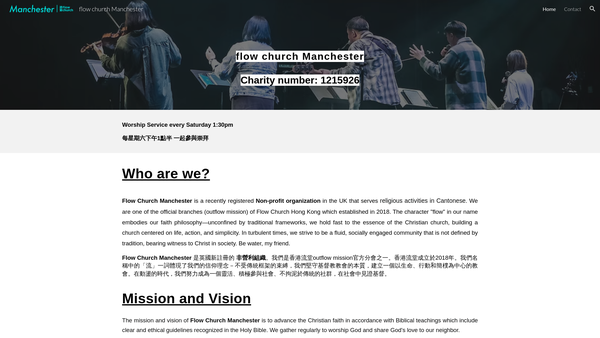 Screenshot of the Flow Church Manchester website