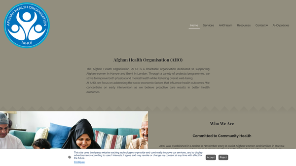 Screenshot of the Afghan Health Organisation (Aho) website