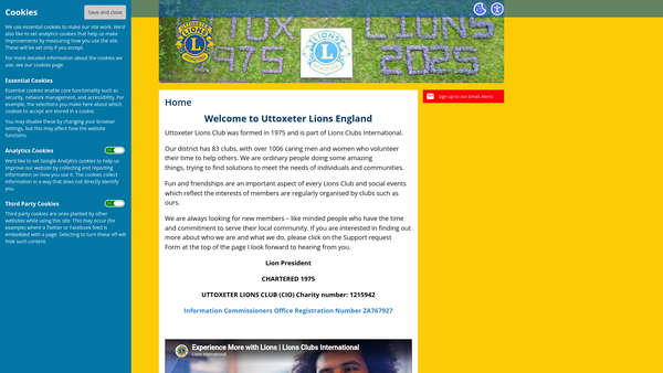 Screenshot of the Uttoxeter Lions Club (CIO) website