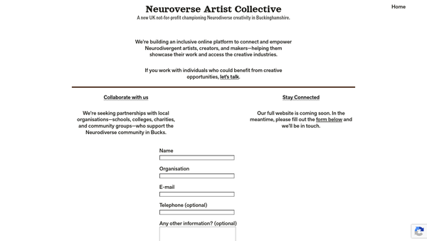 Screenshot of the Neuroverse Artist Collective website