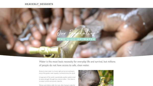 Screenshot of the Heavenly Desserts Cares website