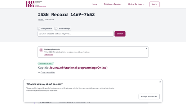 Screenshot of the Journal Of Functional Programming website