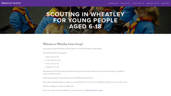 Screenshot of the Wheatley Scout Group website