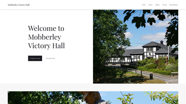 Screenshot of the Mobberley Victory Hall website