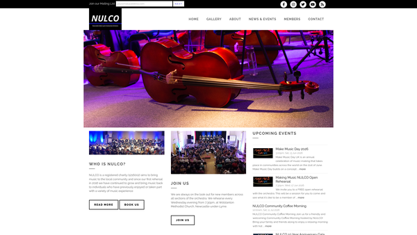 Screenshot of the Newcastle-Under-Lyme Community Orchestra (Nulco) website