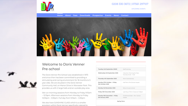 Screenshot of the Doris Venner Pre-School website