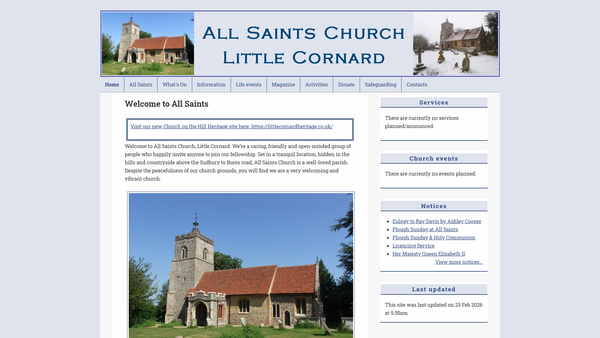 Screenshot of the The Parochial Church Council Of The Ecclesiastical Parish Of All Saints, Little Cornard, In The Diocese Of St Edmundsbury And Ipswich website