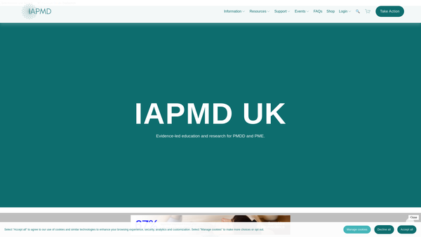 Screenshot of the International Association For Premenstrual Disorders United Kingdom (Iapmd UK) website