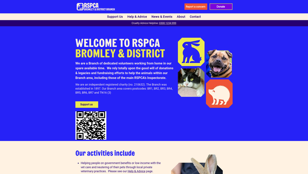 Screenshot of the Royal Society For The Prevention Of Cruelty To Animals Bromley And District Branch CIO website