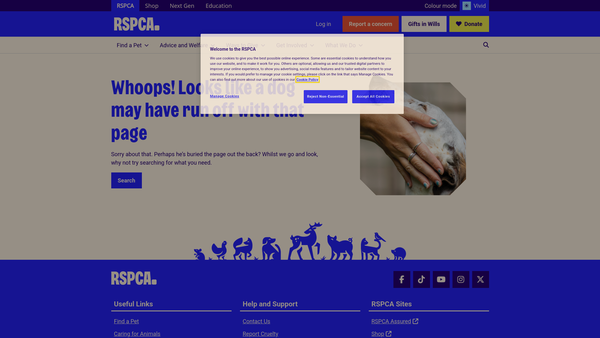 Screenshot of the Royal Society For The Prevention Of Cruelty To Animals Fylde Branch CIO website