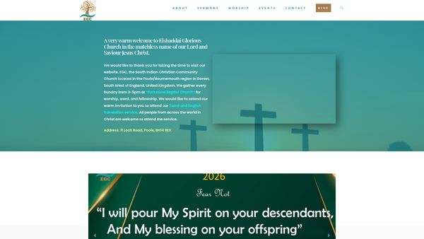 Screenshot of the Elshaddai Glorious Church website
