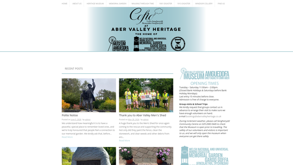 Screenshot of the Aber Valley Heritage Group website