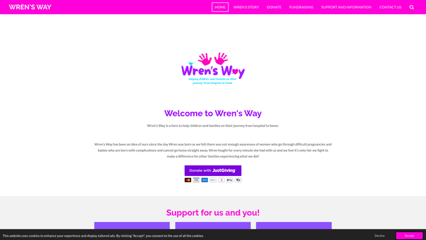 Screenshot of the Wren's Way website