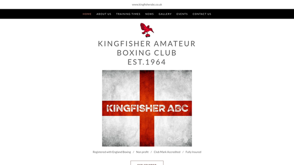 Screenshot of the Kingfisher Amateur Boxing Club website