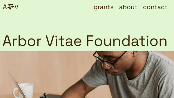 Screenshot of the Arbor Vitae Foundation website
