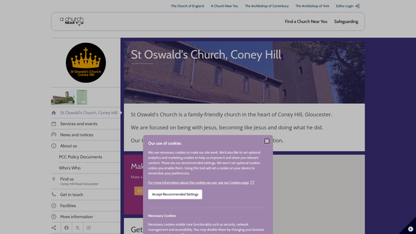 Screenshot of the The Parochial Church Council Of The Ecclesiastical Parish Of St Oswald With St Aldate, Coney Hill, Gloucester In The Diocese Of Gloucester website