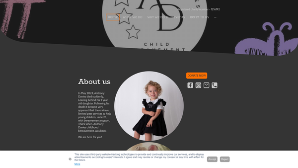 Screenshot of the Anthony Davies Bereavement CIO website