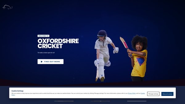 Screenshot of the Oxfordshire Cricket website