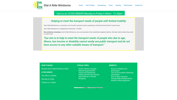 Screenshot of the Dial A Ride Wimborne website