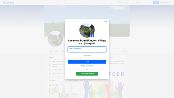 Screenshot of the Ellington Village Hall Association website