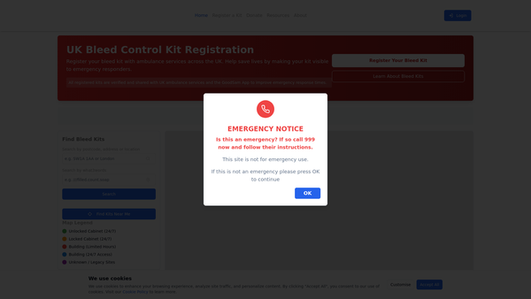 Screenshot of the The National Bleed Kit Network website