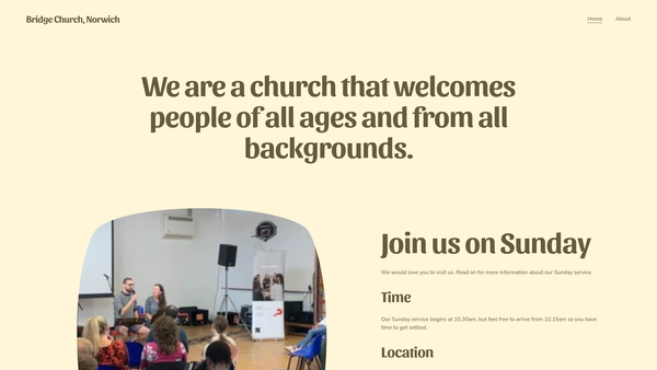 Screenshot of the Bridge Church Norwich website