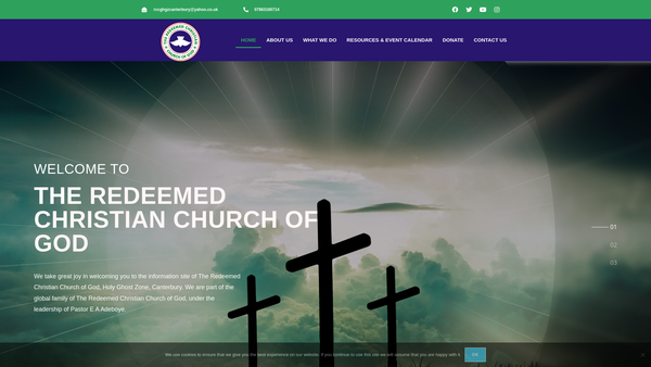 Screenshot of the Redeemed Christian Church Of God: Holy Ghost Zone, Canterbury website