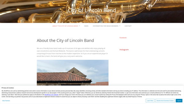 Screenshot of the City Of Lincoln (Brass) Band website