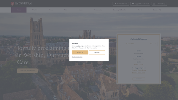 Screenshot of the Ely Cathedral Trust CIO website
