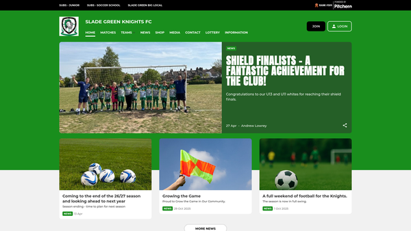 Screenshot of the Slade Green Knights F C website