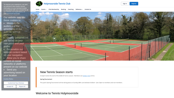 Screenshot of the Tennis Holymoorside website