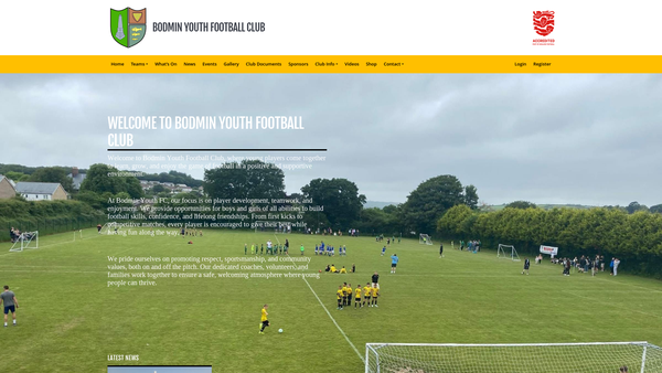 Screenshot of the Bodmin Youth Football Club Limited website