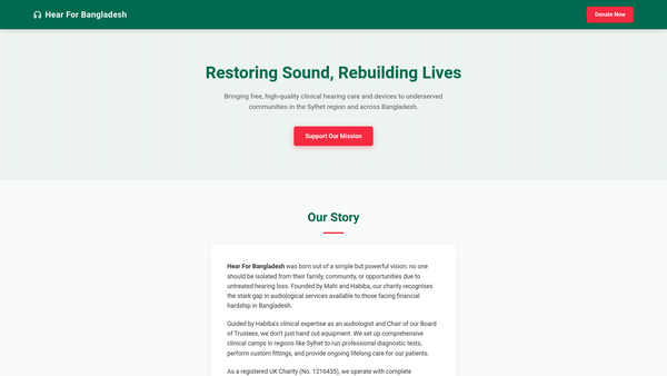 Screenshot of the Hear For Bangladesh website